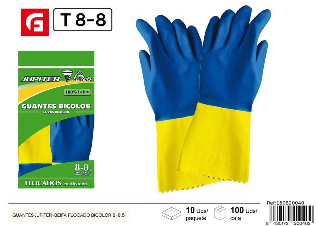 Guantes Jupiter Beifa flocados bicolor talla 8-8.5 - Guantes de limpieza