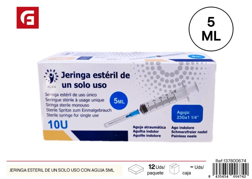Jeringa estéril de un solo uso con aguja 5ml - Equipos médicos y jeringas