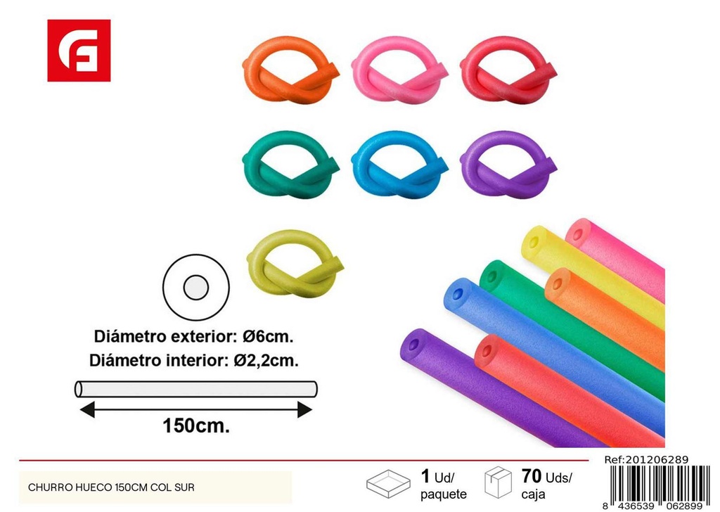 Bastón churro hueco 150cm color surtido - Juguetes acuáticos