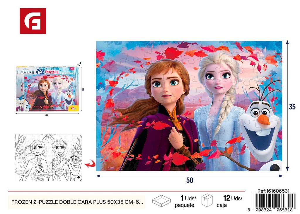 Puzzle doble cara de Frozen 60 piezas 50*35 cm - Juguete educativo de amor familiar