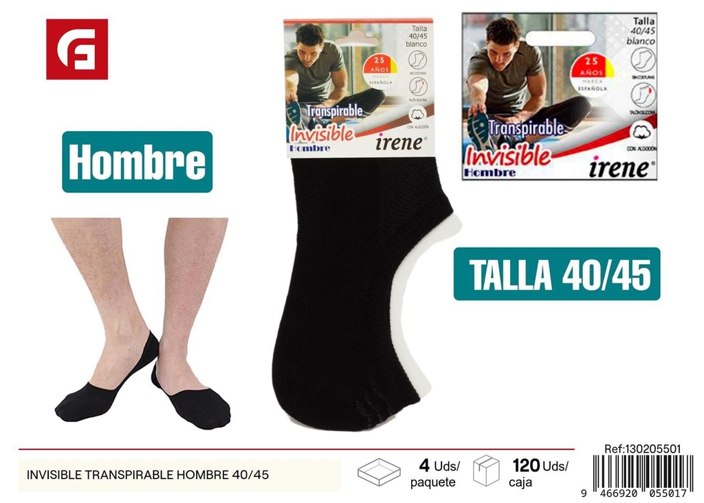 Invisible transpirable hombre 40/45 - Calcetines cómodos y transpirables