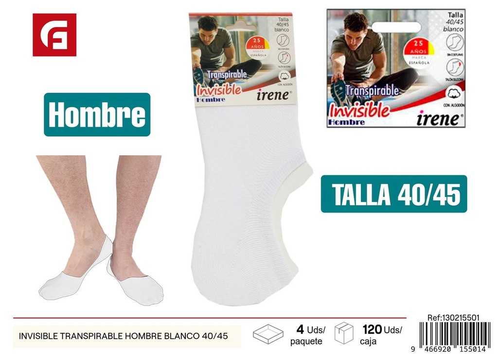 Invisible transpirable hombre blanco 40/45 - Calcetines ligeros y frescos