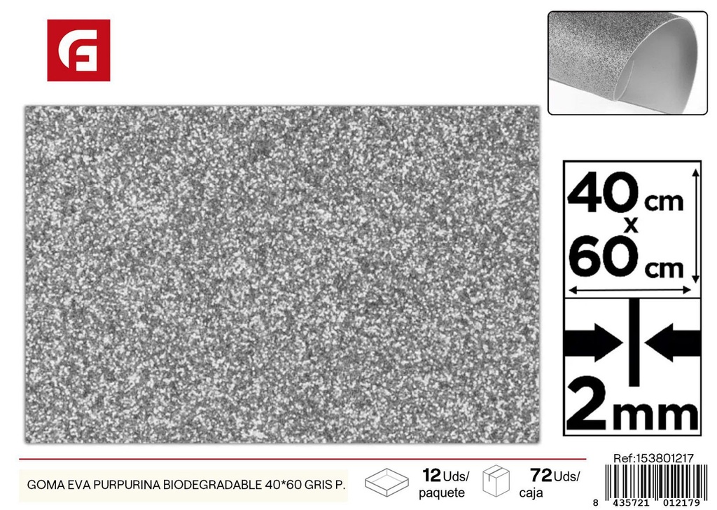 Goma eva purpurina biodegradable 40*60 gris piedra - Material ecológico y versátil