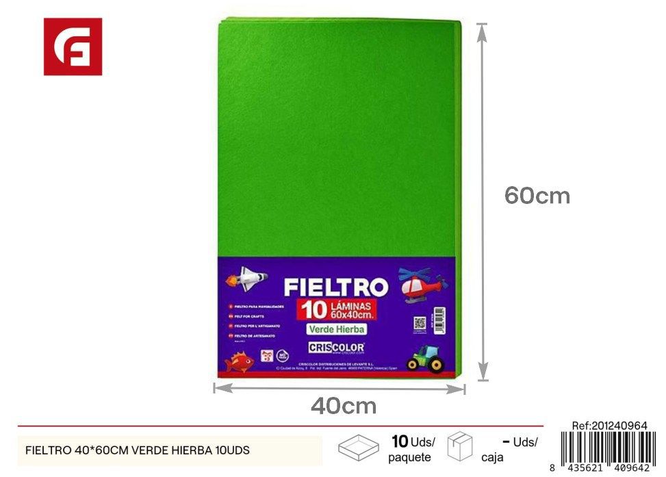 Fieltro 40*60cm verde hierba 10uds - Material para proyectos creativos