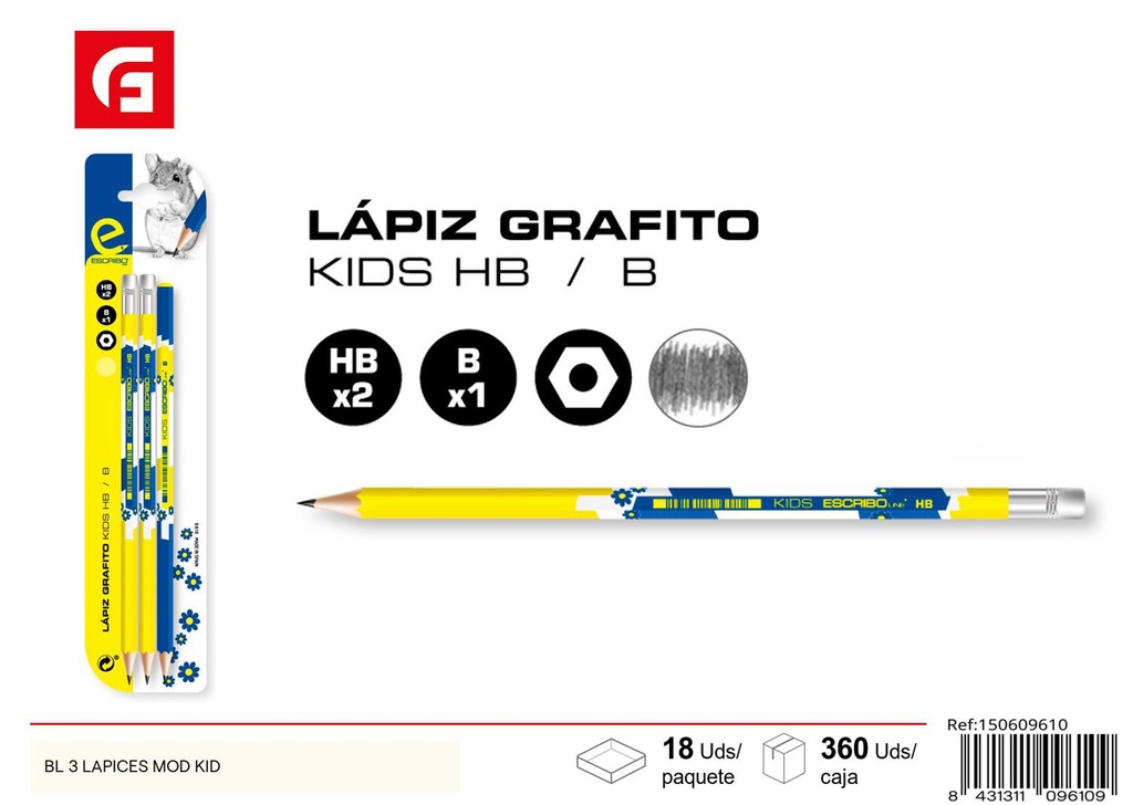 Lápices Mod Kid BL 3 - Material escolar para escribir y dibujar