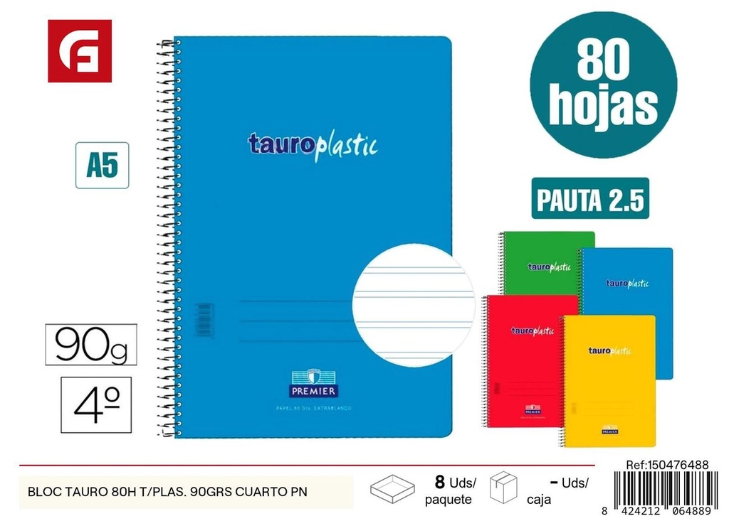 BLOC Tauro 80H T/plas. 90grs cuarto PN - Material escolar práctico