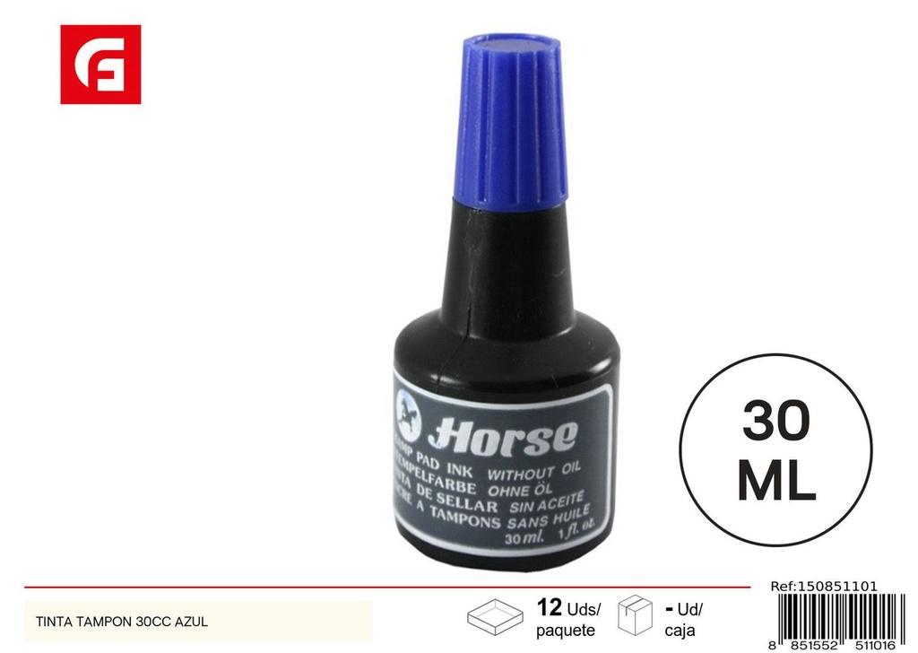 Tinta tampón 30cc azul - Material para sellos y marcos