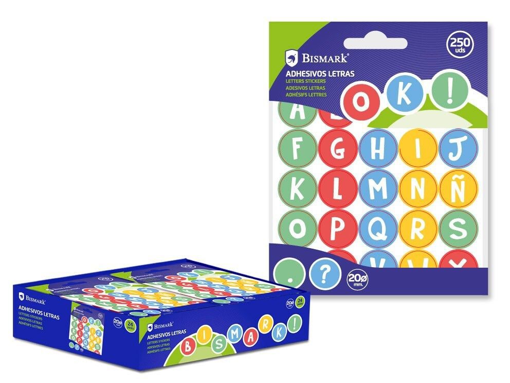 Gomets adhesivos letras Ø20mm 25 unidades x 10 bolsas - Material de oficina y etiquetas adhesivas