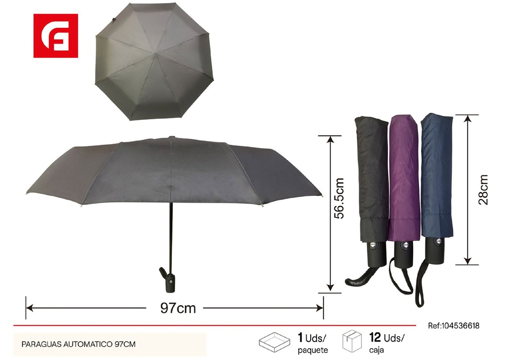 Paraguas automático 97 cm - Accesorios de lluvia y protección