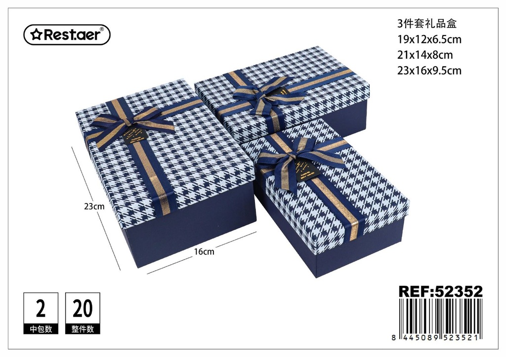 Set de 3 cajas de regalo rectangular color azul - Artículos de regalo y detalles