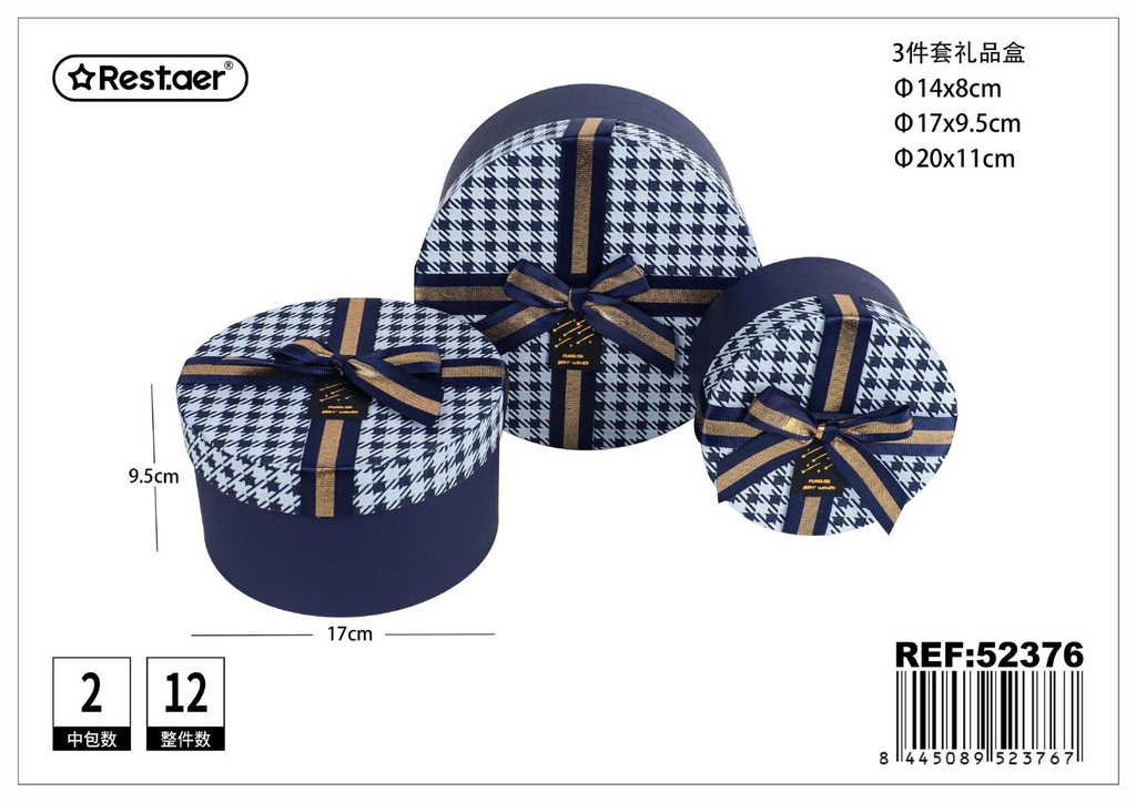 Set de 3 cajas de regalo redondas color azul - Artículos de regalo y detalles