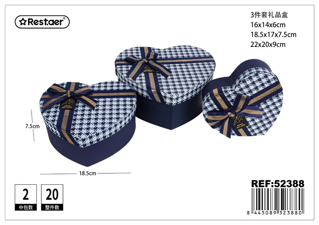 Set de 3 cajas de regalo en forma de corazón color azul - Artículos de regalo y detalles