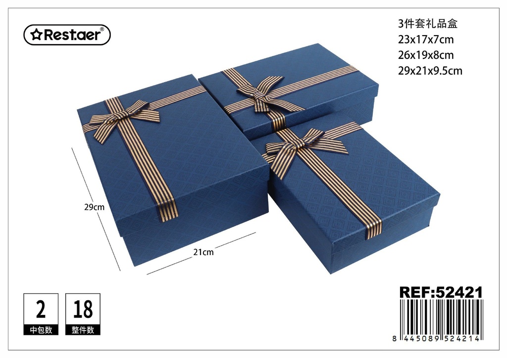 Set de 3 cajas de regalo rectangulares azules 29x21x9.5 cm 