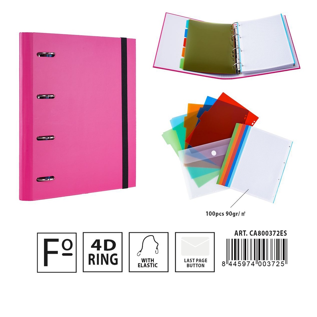 Carpeta multifunción 4 anillas D4 28*4*32 cm rosa - Material de oficina y documentos