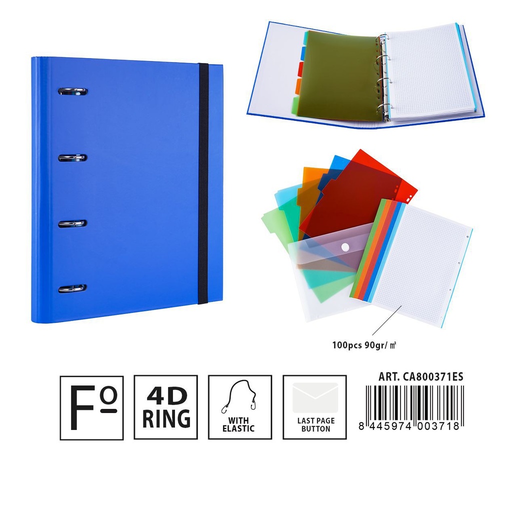 Carpeta multifunción 4 anillas D4 28*4*32 cm azul - Material de oficina y documentos