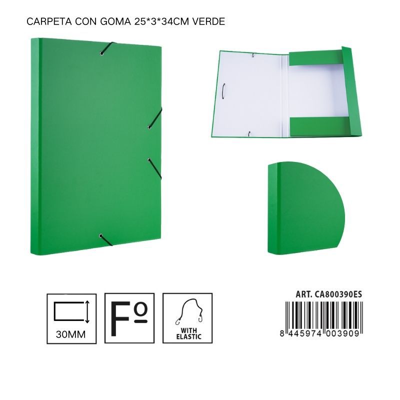 Carpeta de papel con goma verde 25*3*34 cm - Carpeta organizadora de documentos