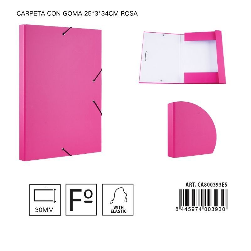 Carpeta de papel con goma rosa 25*3*34 cm - Carpeta organizadora de documentos