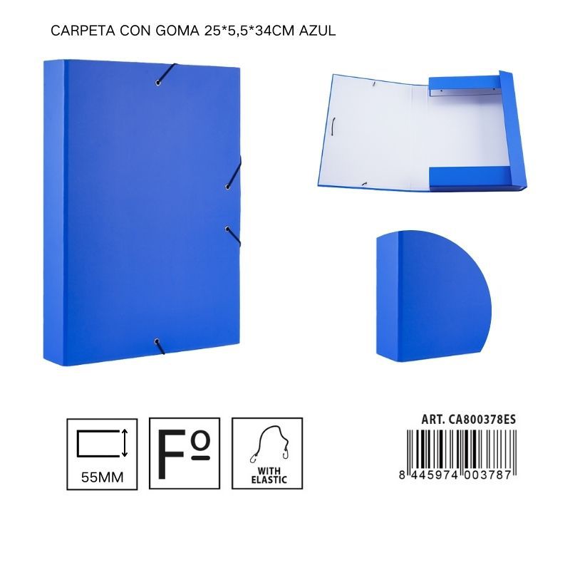 Carpeta de papel con goma azul 25*5,5*34 cm - Carpeta organizadora de documentos