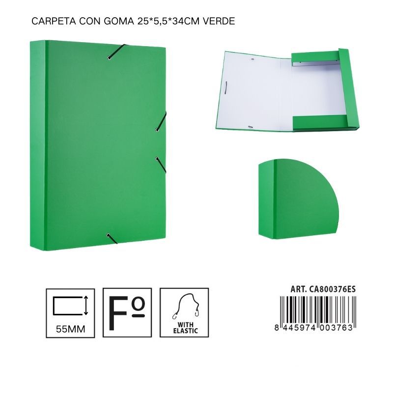 Carpeta de papel con goma verde 25*5,5*34 cm - Carpeta organizadora de documentos