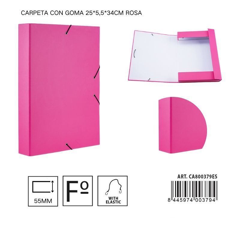 Carpeta de papel con goma rosa 25*5,5*34 cm - Carpeta organizadora de documentos