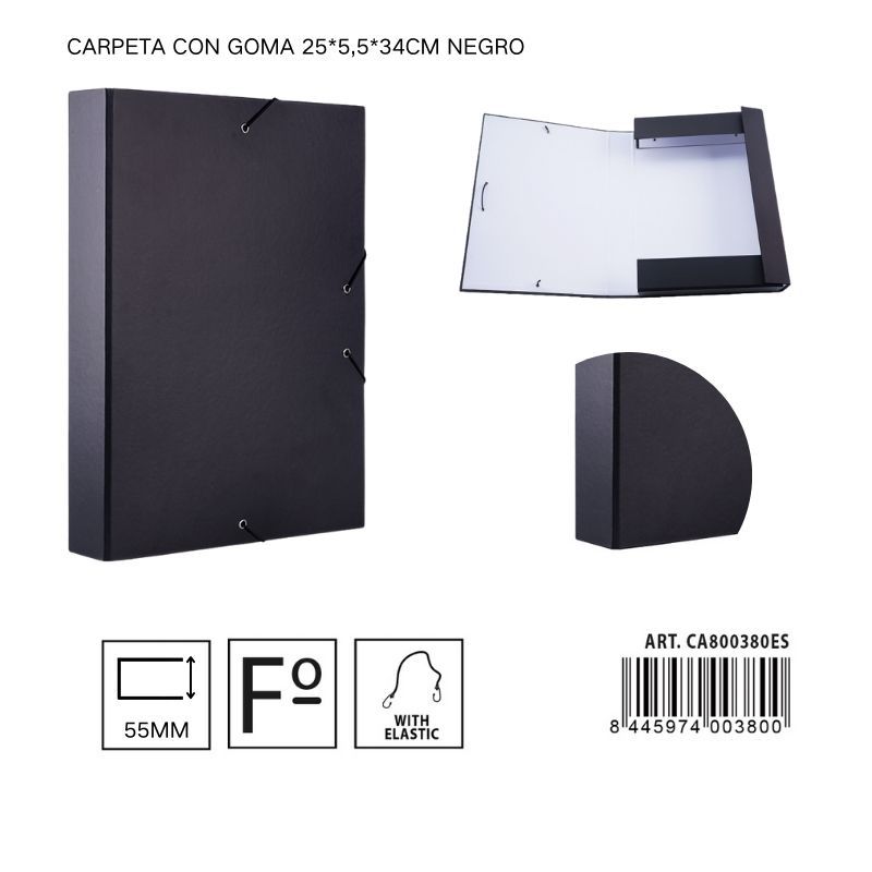 Carpeta con goma color negro (25 x 5.5 x 34 cm) - Organizadores de documentos y accesorios de oficina