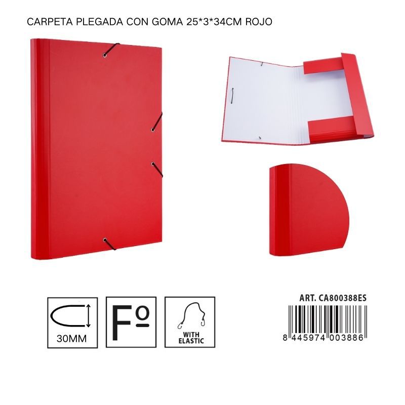 Carpeta plegada de papel con goma roja 25*3*34 cm - Carpeta organizadora de documentos