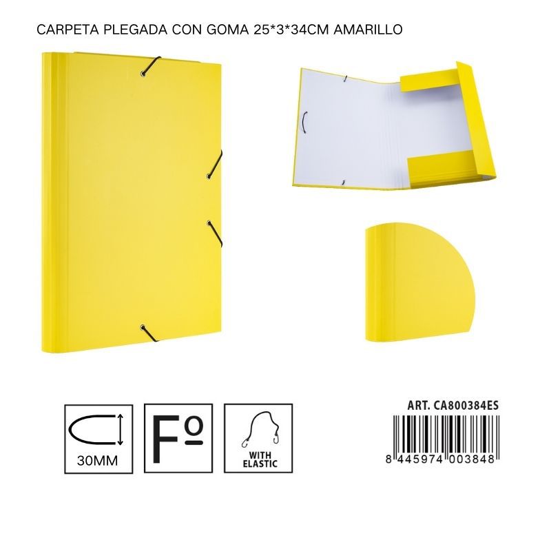 Carpeta plegada de papel con goma amarilla 25*3*34 cm - Carpeta organizadora de documentos