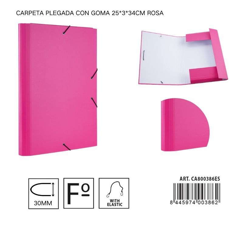 Carpeta plegada de papel con goma rosa 25*3*34 cm - Carpeta organizadora de documentos