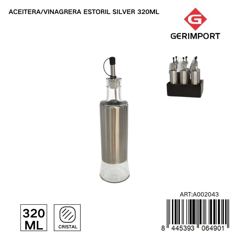 Aceitera/vinagrera Estoril Silver 320 ml - Tarro de vidrio