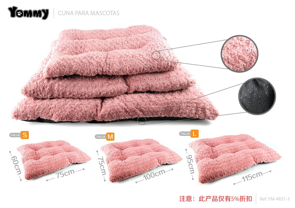 Colchoneta para perro de terciopelo rosa 3 piezas - Camas y descanso para mascotas