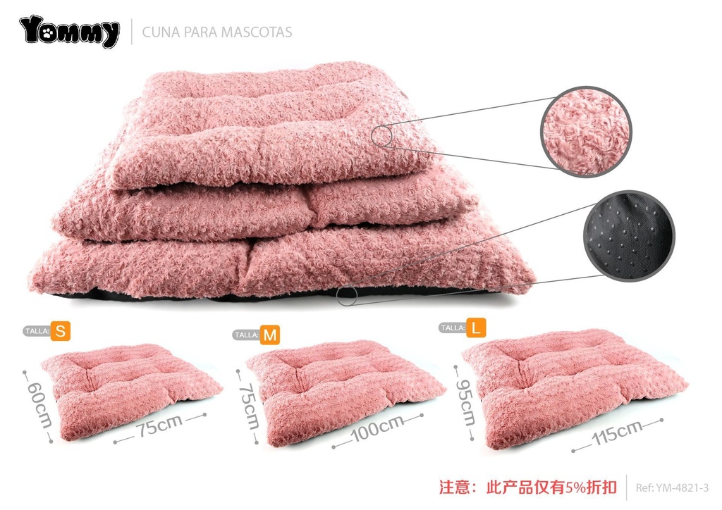 Colchoneta para perro de terciopelo 3 piezas de color rosa - Camas para mascotas