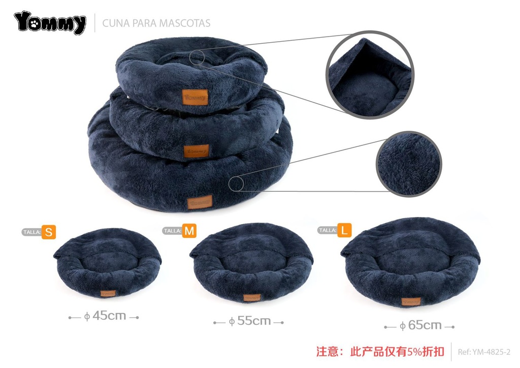 Cuna redonda para mascota con manta gris 3 piezas - Camas acogedoras para mascotas