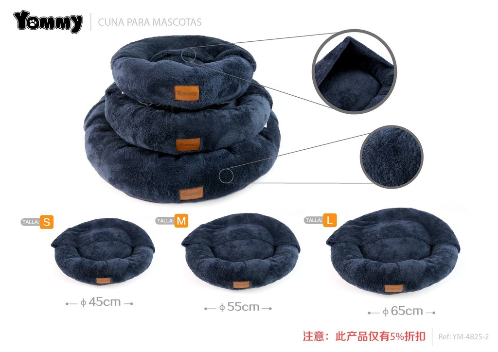 Cuna redonda de mascota con manta, set de 3 piezas en azul marino - Accesorios para mascotas