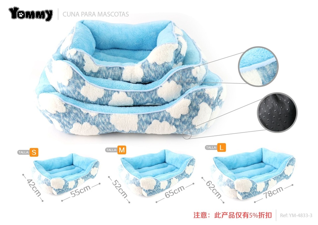 Colchoneta de mascota de terciopelo y peluche en azul - Accesorios para mascotas