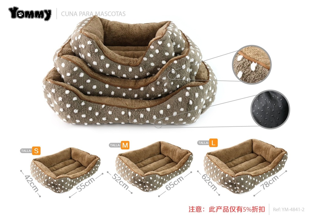 Cuna de mascota con puntos en terciopelo, set de 3 piezas marrones - Accesorios para mascotas