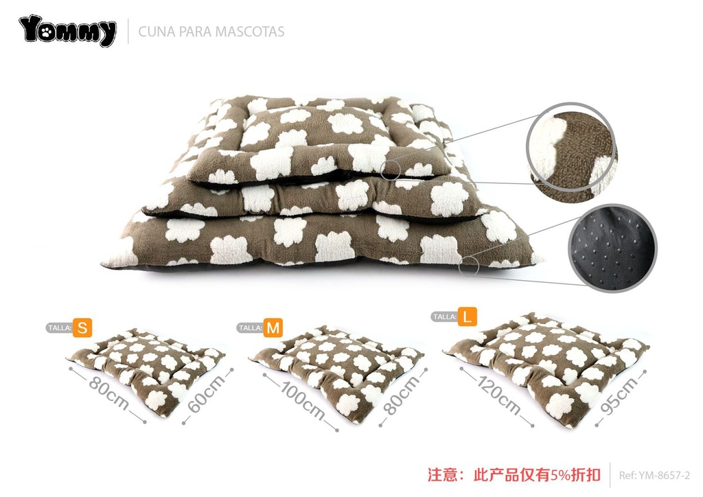 Colchoneta de mascota con estampado de nubes gris 3 piezas - Accesorios de lujo para mascotas
