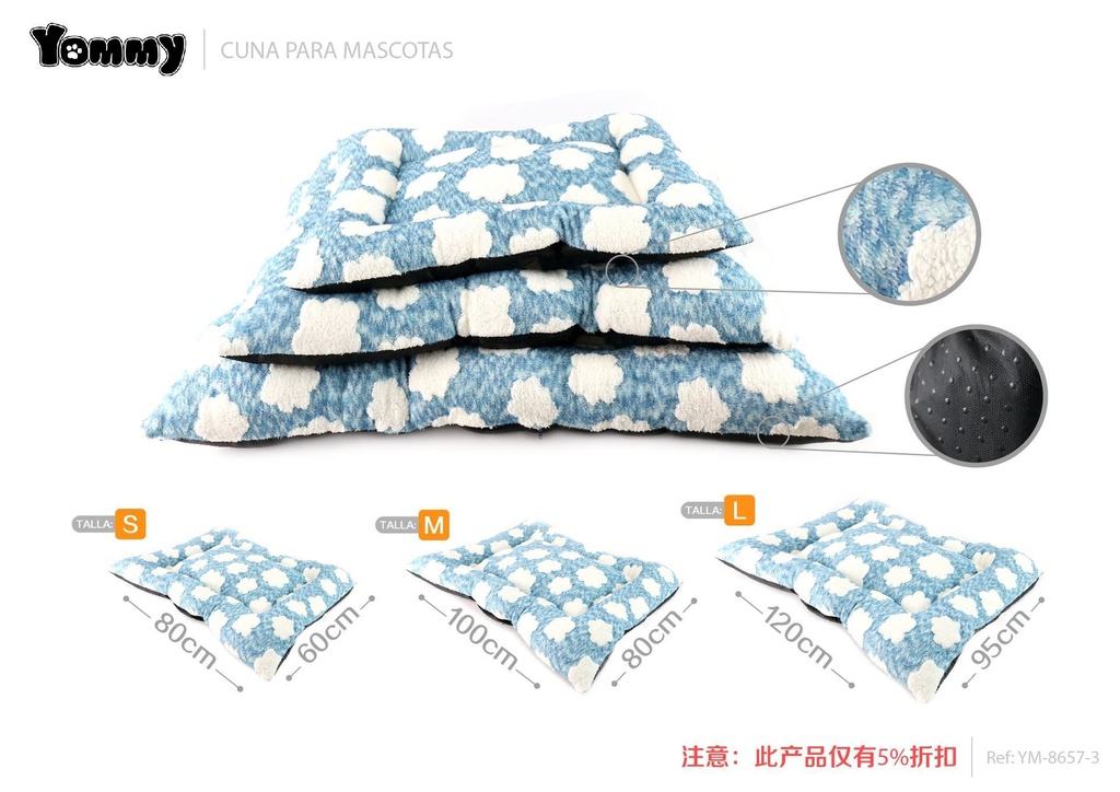 Colchoneta de mascota de terciopelo y polar azul - Camas de lujosa calidad