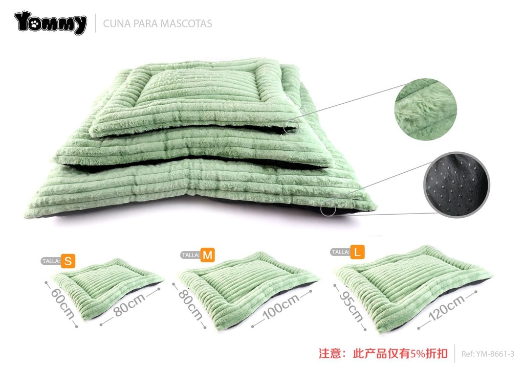 Colchoneta de perro de pelaje de conejo verde frijol 3 piezas - Accesorios modernos y entrañables