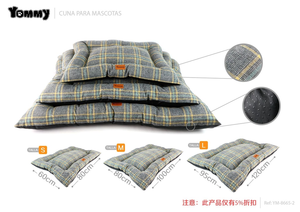 Set de 3 colchonetas de mascota en gris de tela de cuadros - Accesorios para mascotas