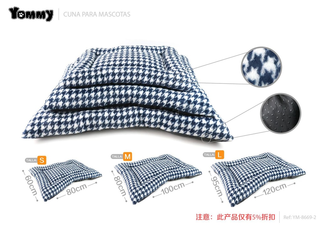 Colchoneta de pelaje a cuadros con estampado azul suave 3 piezas - Accesorios únicos para descanso