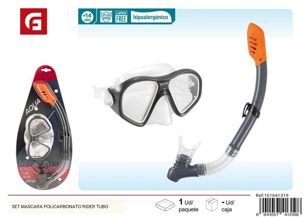 Set de máscara de policarbonato Rider + tubo - Equipamiento de natación