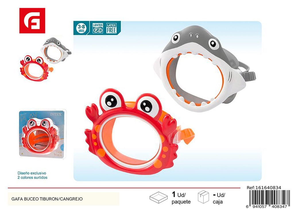 Gafas de buceo tiburón/cangrejo - Equipamiento de natación y protección ocular para verano