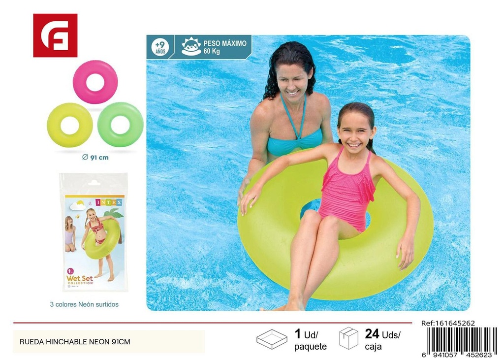 Rueda inflable neón 91 cm - Flotadores y accesorios de verano