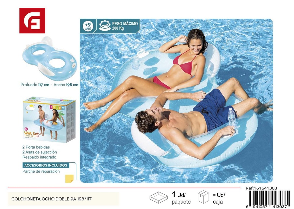 Colchoneta hinchable en forma de ocho doble +9 años 198x117 cm - Flotador para verano