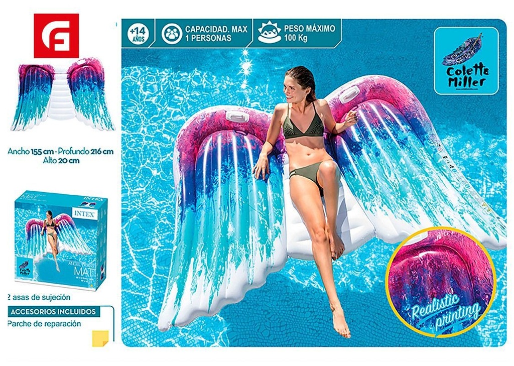 Colchoneta hinchable alas de ángel con asas - Accesorios flotantes