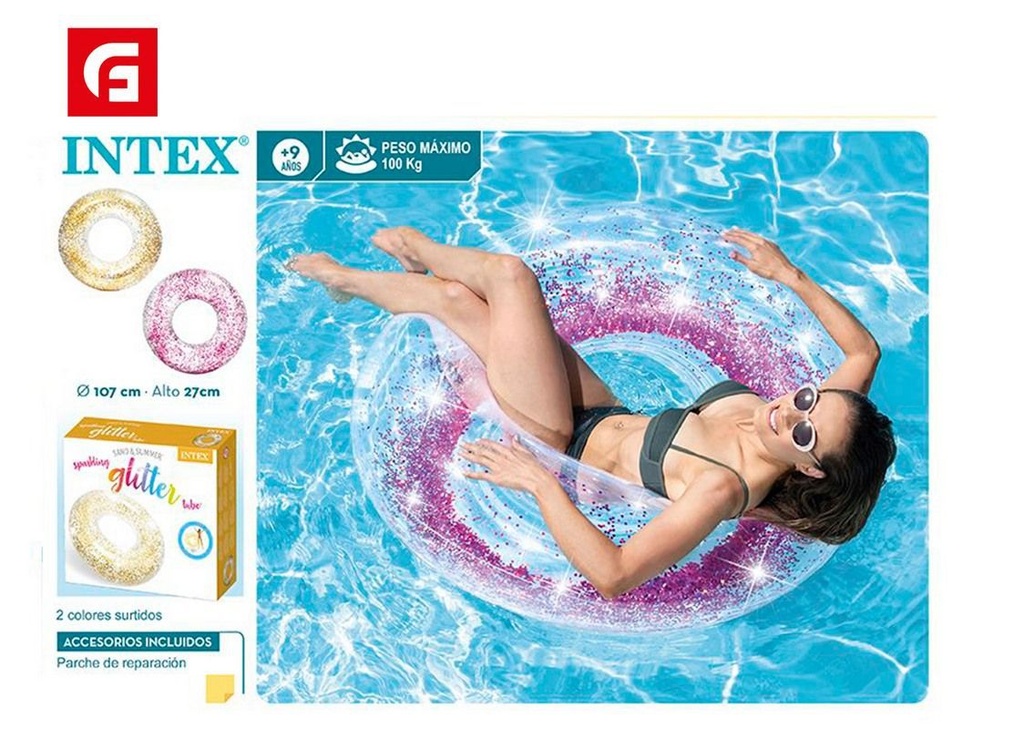 Rueda de flotación transparente glitter +9 años - Accesorios para verano