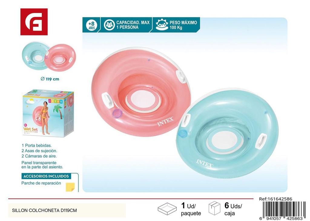 Sillón colchoneta inflable D119 cm - Accesorios flotantes