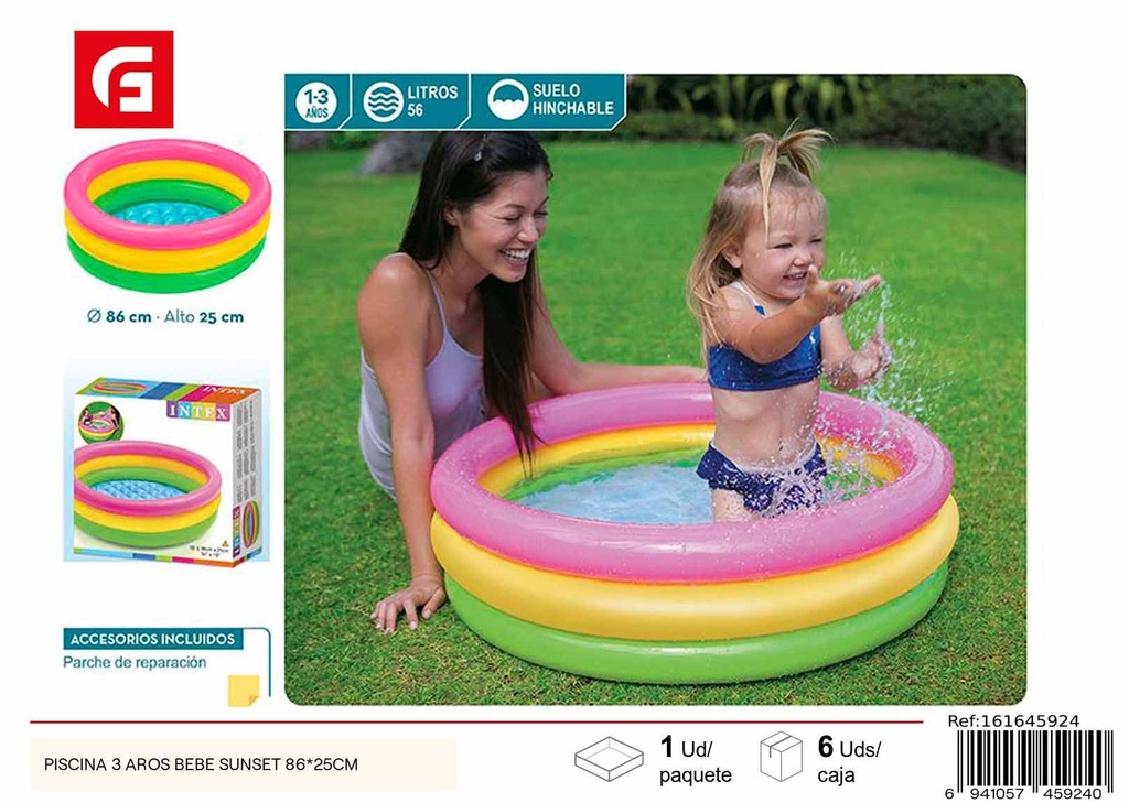 Piscina 3 aros bebé Sunset 86*25 cm - Accesorios de piscina y verano