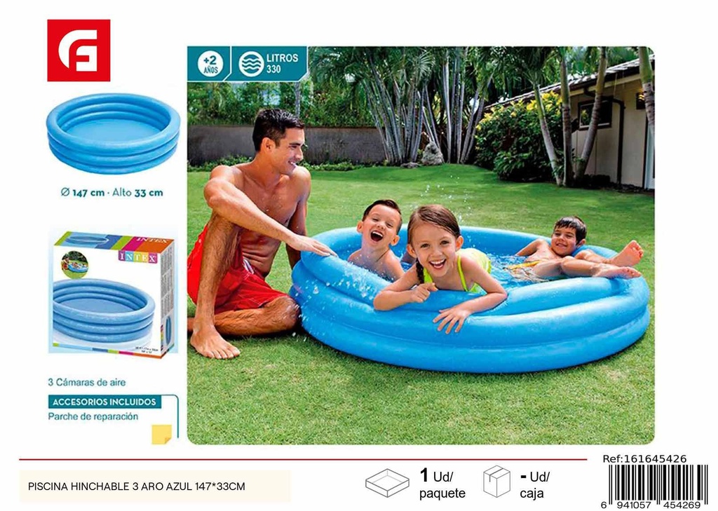 Piscina hinchable 3 aros azul 147*33 cm - Accesorios de piscina y verano