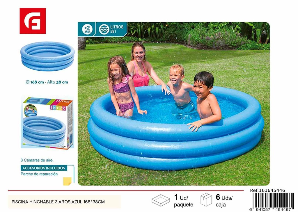 Piscina hinchable 3 aros azul 168*38 cm - Accesorios de piscina y verano